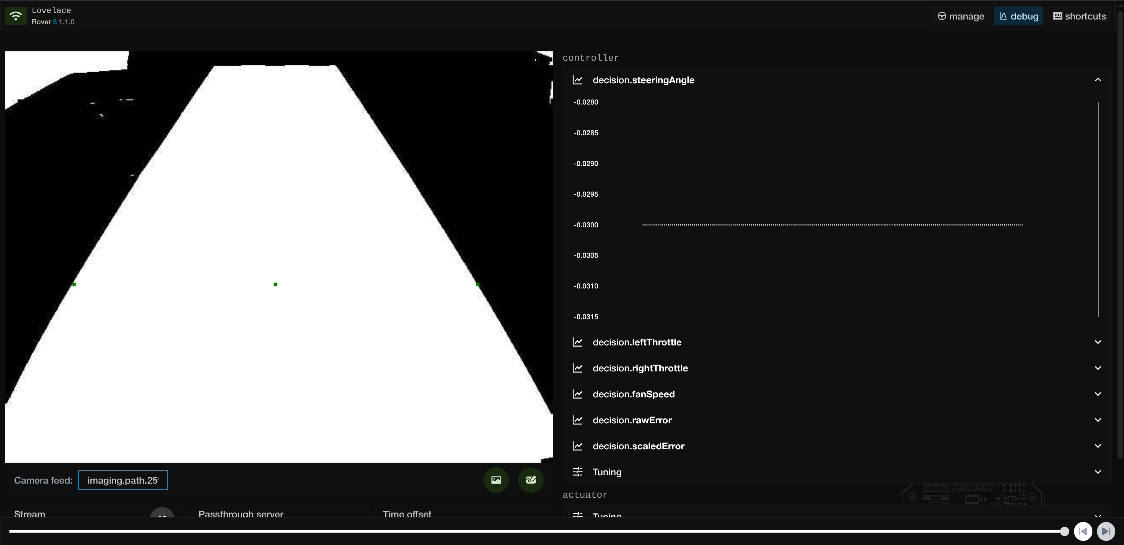 Screenshot of debug web page exposed by roverctl